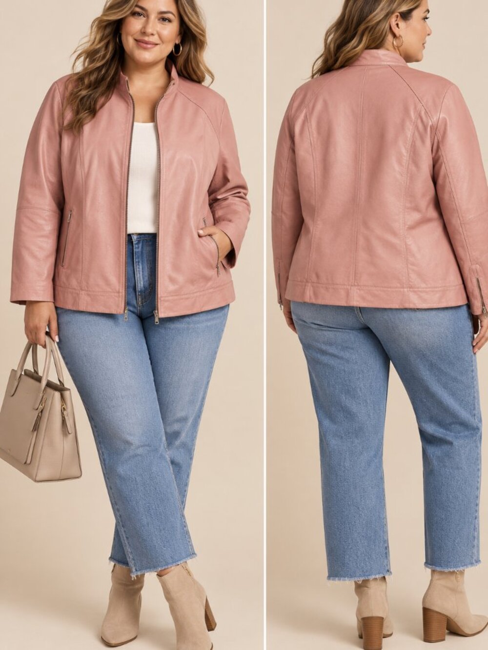 JL Studio Jessica London Pink Leather Zip Jacket 22W Plus Size